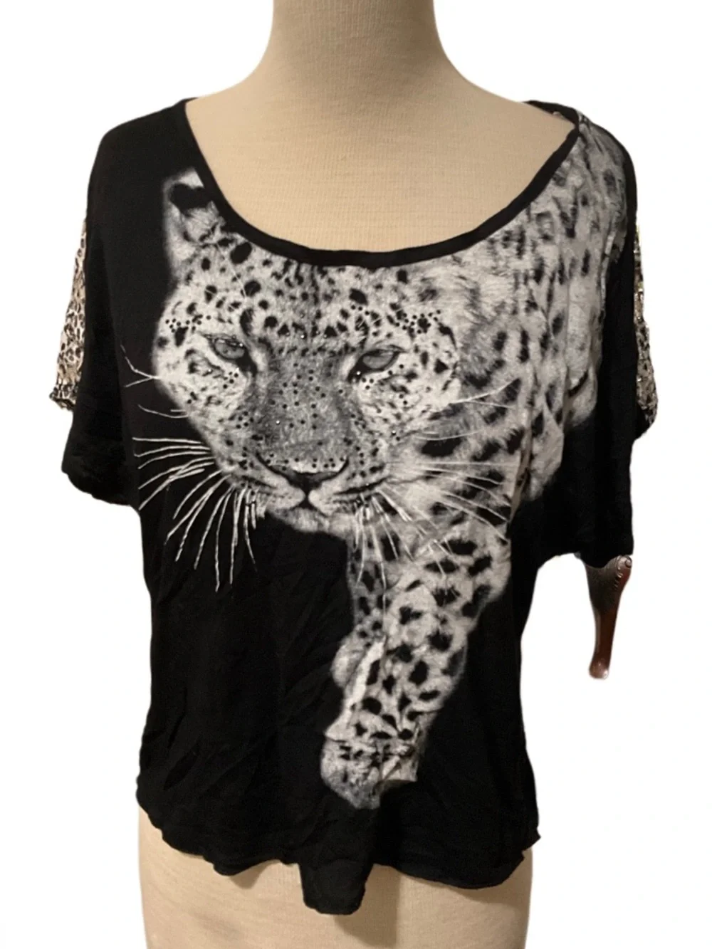 Annabelle USA Leopard Lace Blouse Women’s Size Large Sheer Overlay Leopard Print - Picture 1 of 3